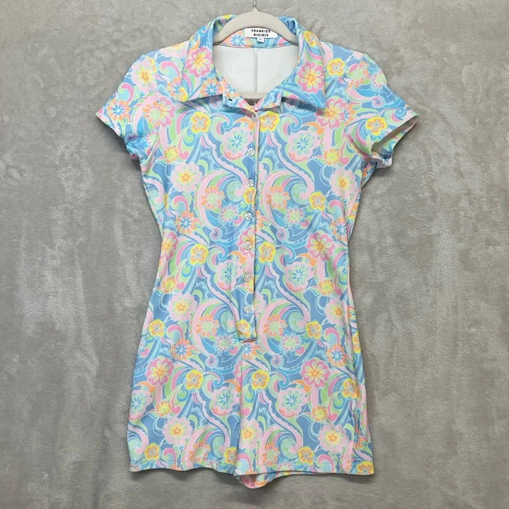 Frankie’s Bikinis Rose Terry Romper in Sunshower Womens Large